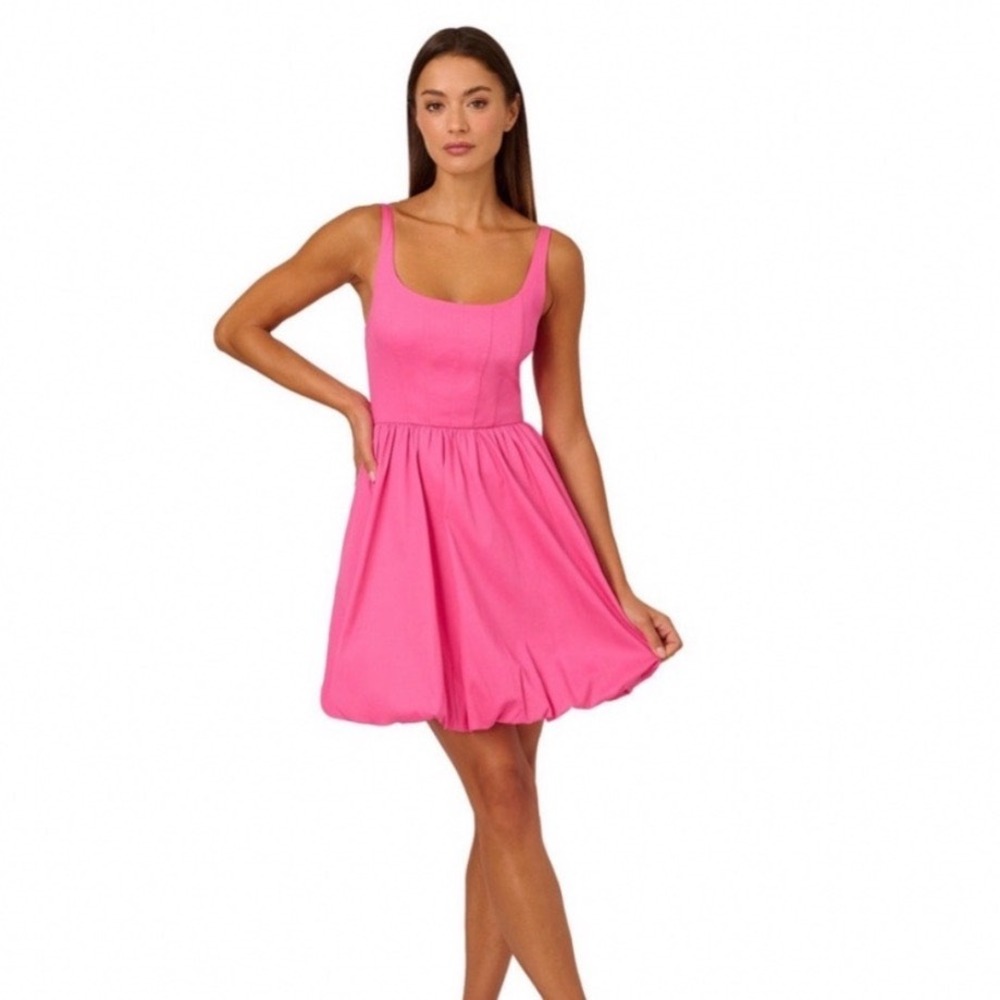 Adrianna Papell Bubble Dress Women 10 NWT Fuchsia Pink Square Neck MSRP $139